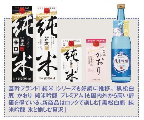 白鹿ド「純米」シリーズ。「黒松白 鹿 かおり 純米吟醸 プレミアム」「黒松白鹿 純 米吟醸 氷と愉しむ贅沢」