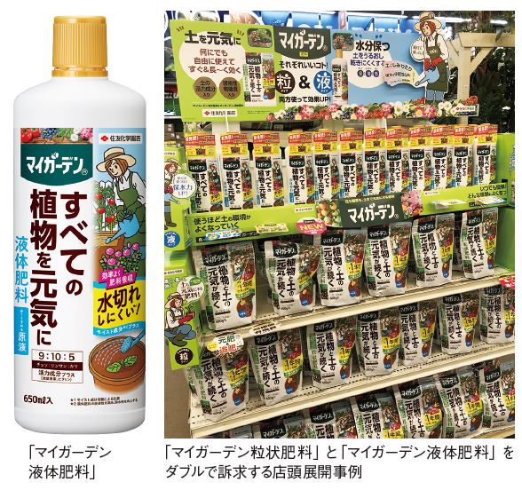「マイガーデン液体肥料」と「マイガーデン粒状肥料」の売場