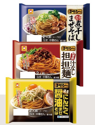 東洋水産「マルちゃん まぜら～濃厚にんにく醤油まぜそば」「同 旨辛汁なし担担麵」「同 濃厚煮干しまぜそば」