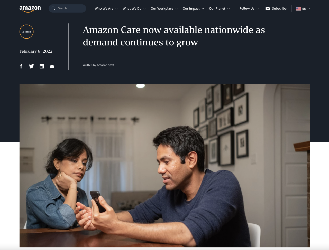 アマゾンの社員・企業向け医療サービス「Amazon Care」（出所：Amazon.com）