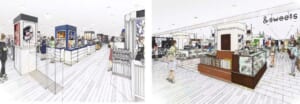 小田急百貨店の「新宿西口ハルク」に移転オープンする化粧品売り場と和洋菓子売場のイメージ