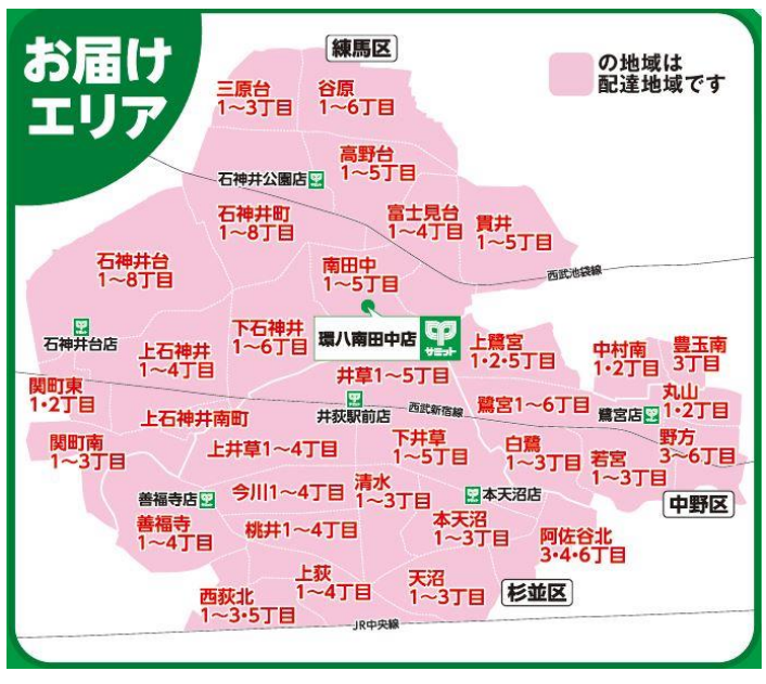 環八南田中店サミットネットスーパー 配送エリア