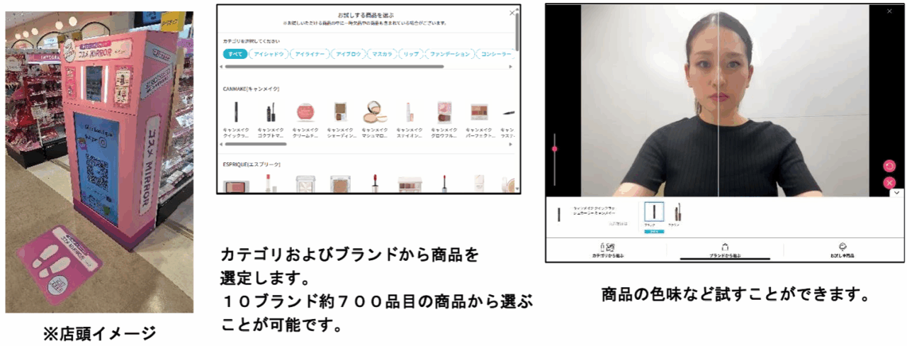 イオンのARバーチャルメイク 店舗イメージ・画面イメージ・色のお試しイメージ