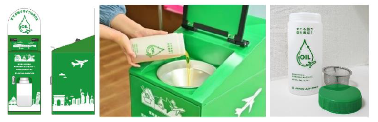 「すてる油で空を飛ぼう®プロジェクト」回収ボックスと回収ボトル